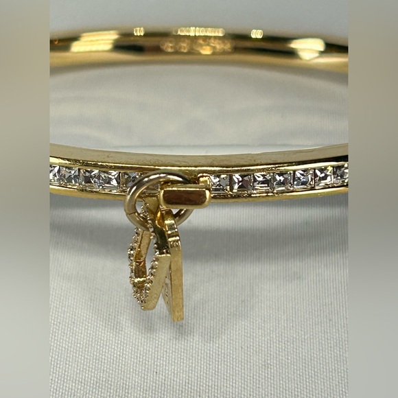 Coach Jewelry Gold Hinged Bangle Bracelet Cubic Zirconia Encrusted Gems 2 Charms - Picture 3 of 10